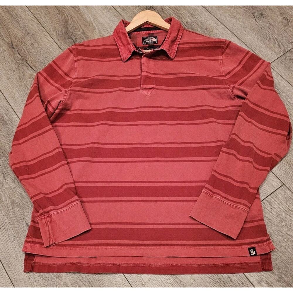 The North Face Shirt Mens XL Red Clay Striped Long Sleeve Wedge Wood Rugby Polo